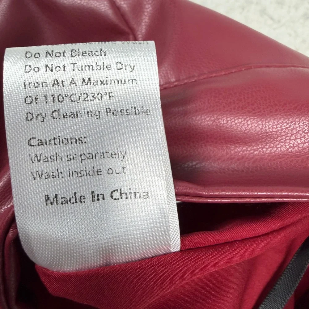 NWT Commense Faux Leather Midi Skirt Vegan‎ XS Burgundy Ruched Front Slit Pencil